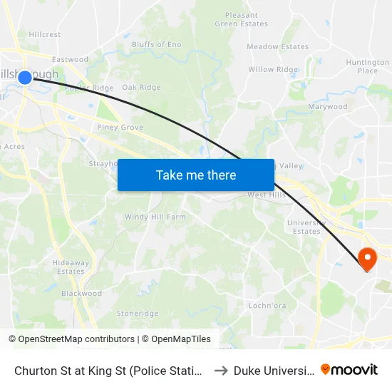 Churton St at King St (Police Station) to Duke University map
