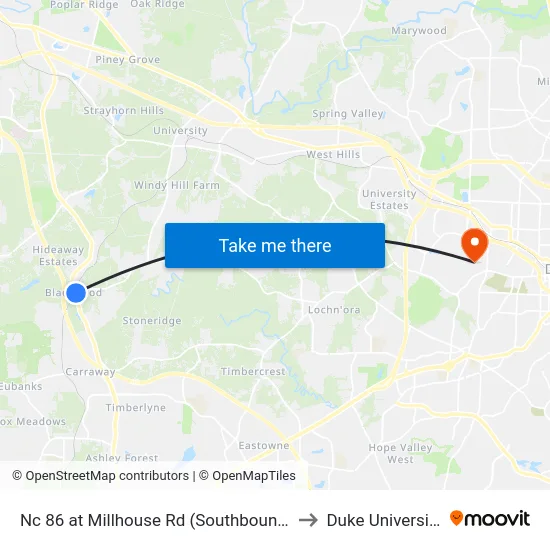 Nc 86 at Millhouse Rd (Southbound) to Duke University map