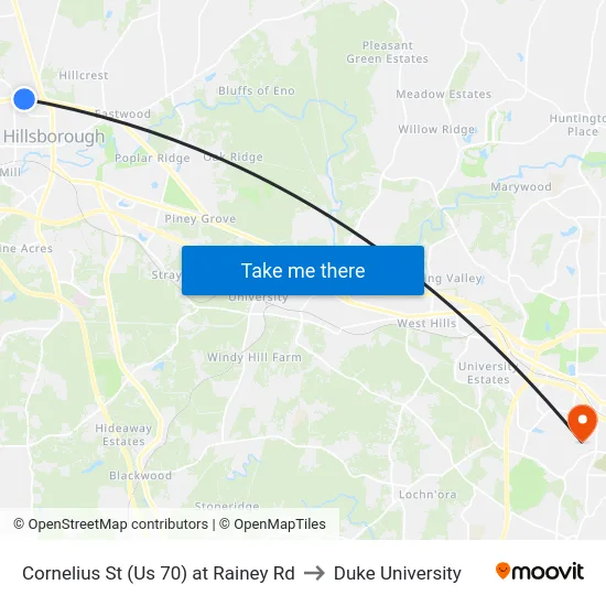 Cornelius St (Us 70) at Rainey Rd to Duke University map