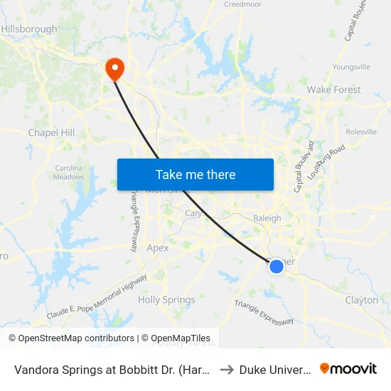 Vandora Springs at Bobbitt Dr. (Hardee'S) to Duke University map