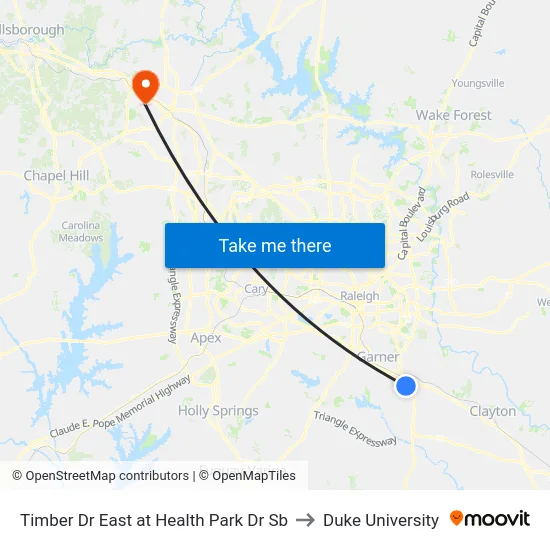 Timber Dr East at Health Park Dr Sb to Duke University map