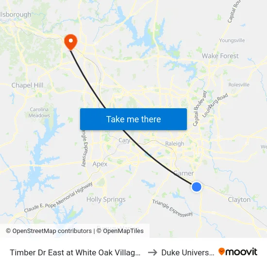 Timber Dr East at White Oak Village Nb to Duke University map