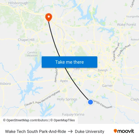 Wake Tech South Park-And-Ride to Duke University map