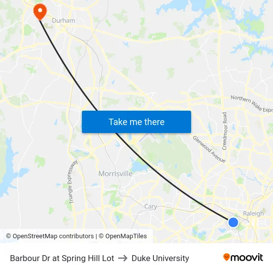 Barbour Dr at Spring Hill Lot to Duke University map