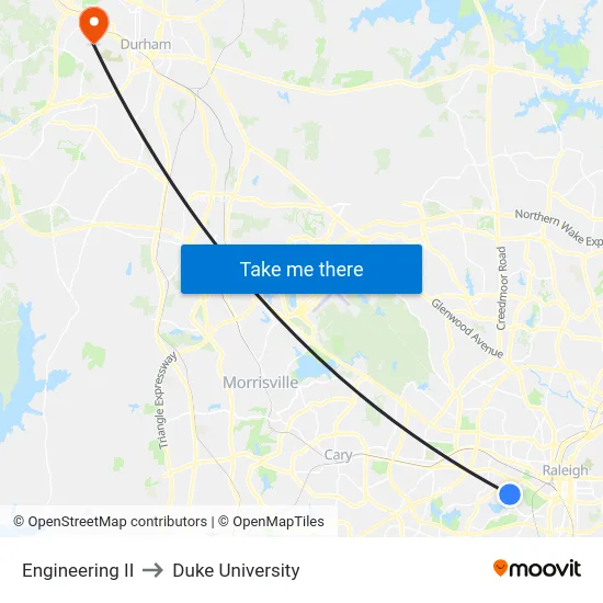 Engineering II to Duke University map