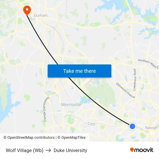Wolf Village (Wb) to Duke University map