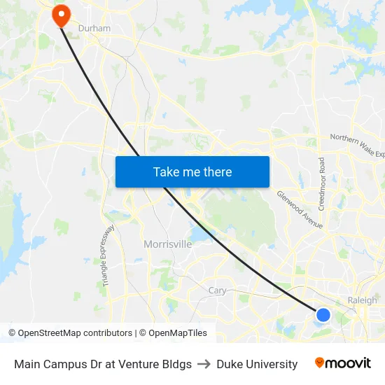 Main Campus Dr at Venture Bldgs to Duke University map