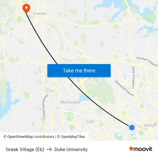 Greek Village (Eb) to Duke University map