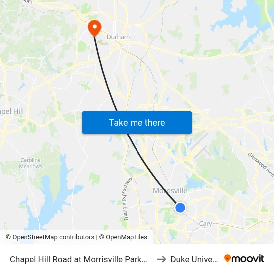 Chapel Hill Road at Morrisville Parkway (Wb) to Duke University map