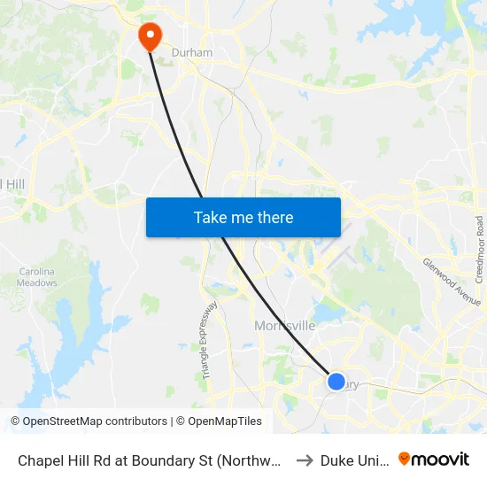 Chapel Hill Rd at Boundary St (Northwoods Greenway) (Eb) to Duke University map