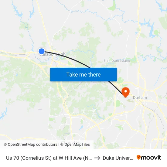 Us 70 (Cornelius St) at W Hill Ave (Nc Dot) to Duke University map