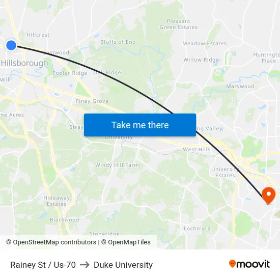 Rainey St / Us-70 to Duke University map