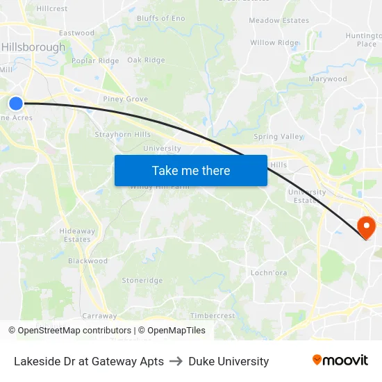 Lakeside Dr at Gateway Apts to Duke University map