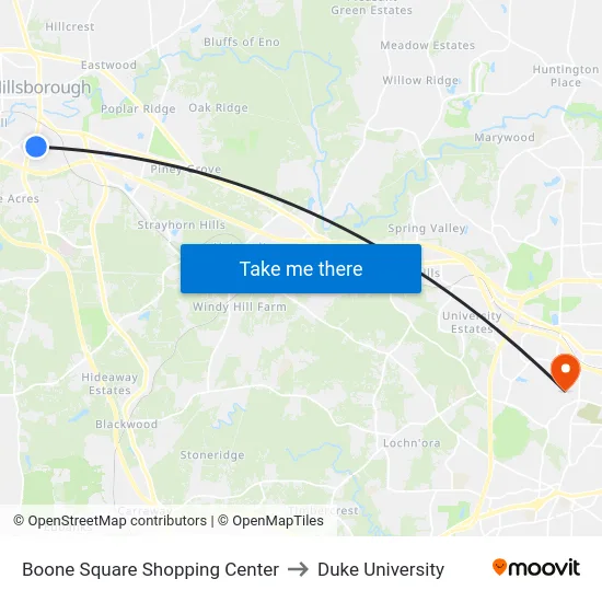 Boone Square Shopping Center to Duke University map