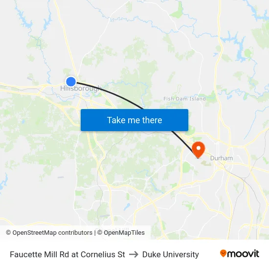 Faucette Mill Rd at Cornelius St to Duke University map