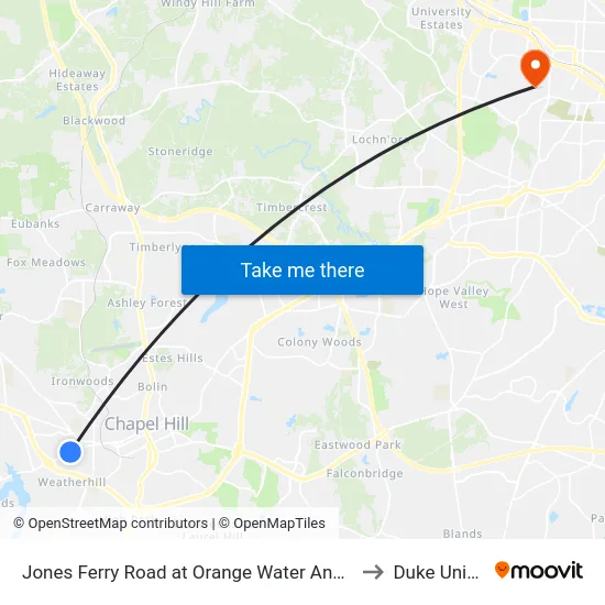 Jones Ferry Road at Orange Water And Sewer Authority to Duke University map