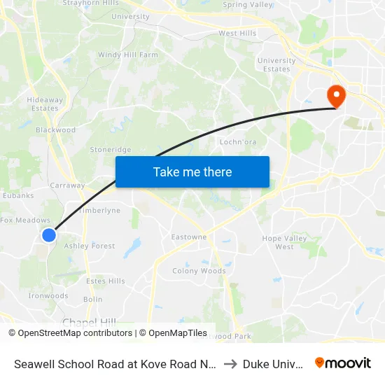 Seawell School Road at Kove Road Northbound to Duke University map