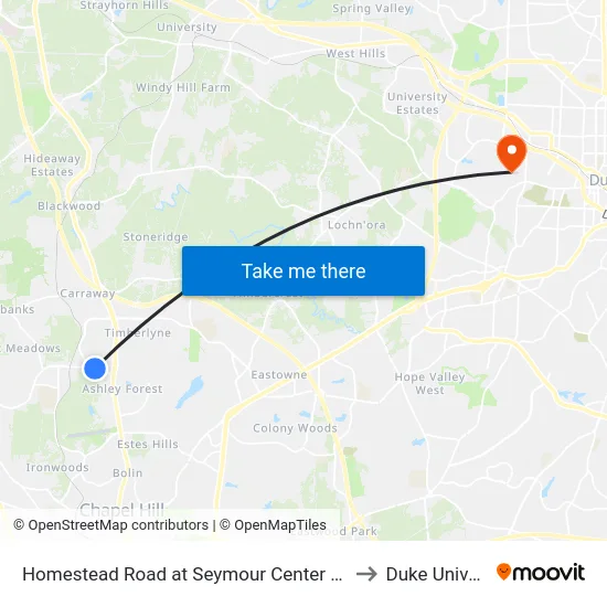 Homestead Road at Seymour Center Northbound to Duke University map