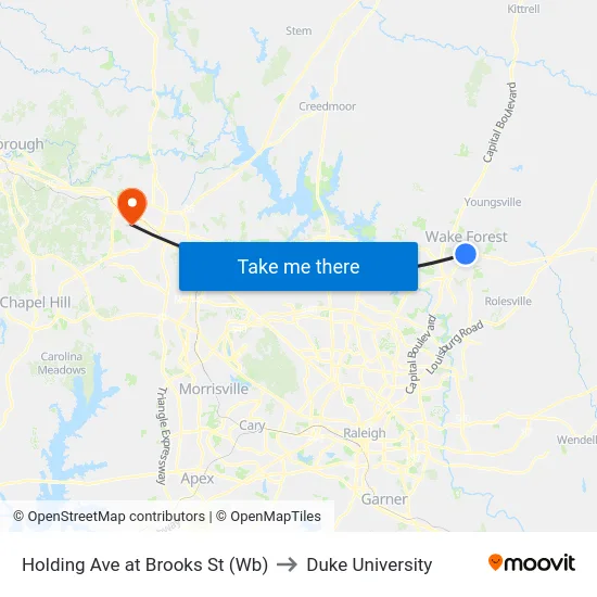 Holding Ave at Brooks St (Wb) to Duke University map