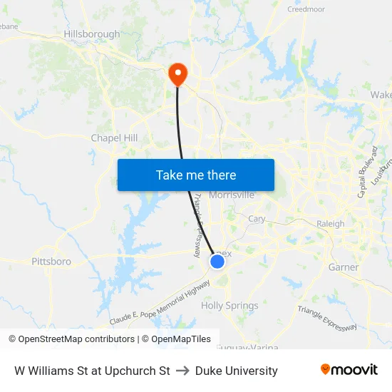 W Williams St at Upchurch St to Duke University map