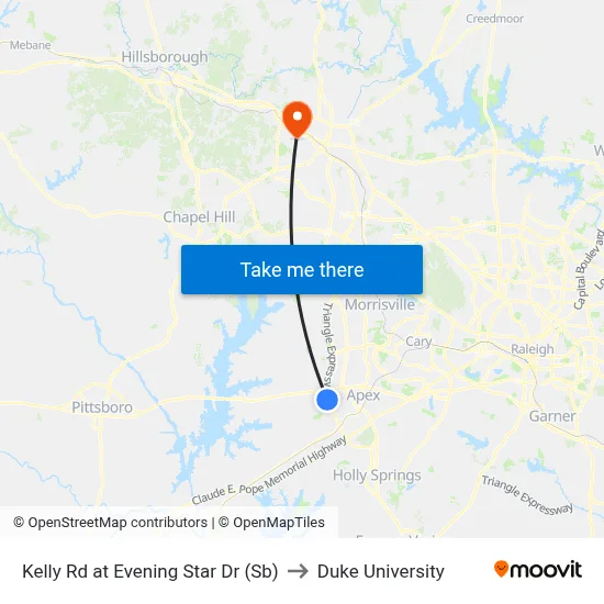 Kelly Rd at Evening Star Dr (Sb) to Duke University map
