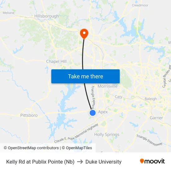 Kelly Rd at Publix Pointe (Nb) to Duke University map