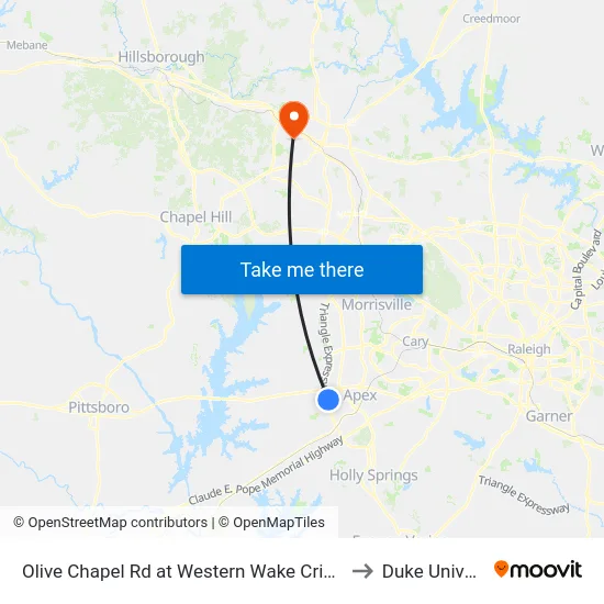 Olive Chapel Rd at Western Wake Crisis Ministry to Duke University map