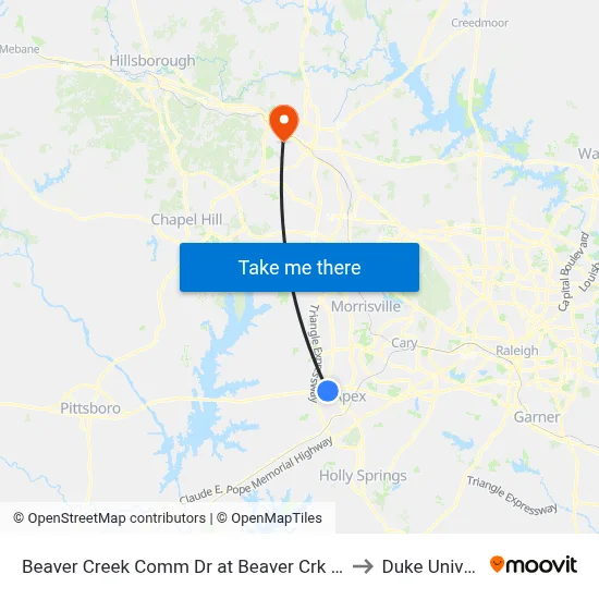 Beaver Creek Comm Dr at Beaver Crk Grnway (Eb) to Duke University map