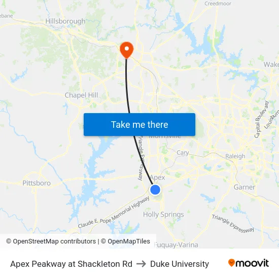 Apex Peakway at Shackleton Rd to Duke University map
