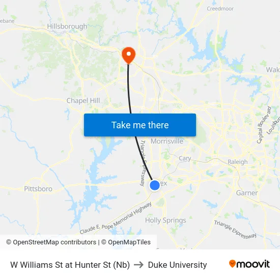 W Williams St at Hunter St (Nb) to Duke University map