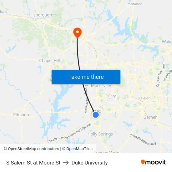 S Salem St at Moore St to Duke University map
