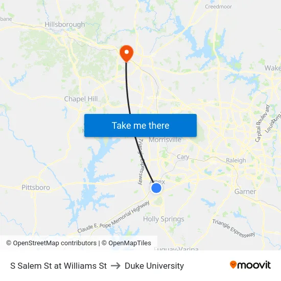S Salem St at Williams St to Duke University map