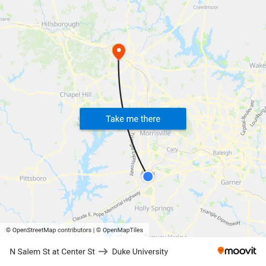 N Salem St at Center St to Duke University map