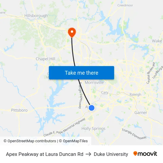 Apex Peakway at Laura Duncan Rd to Duke University map