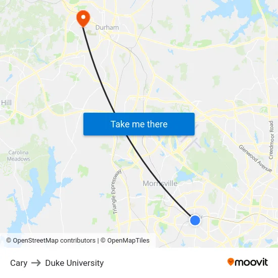 Cary to Duke University map