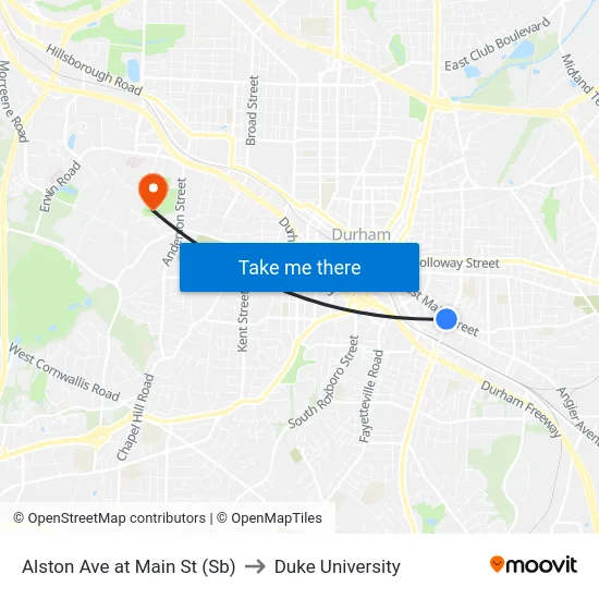 Alston Ave at Main St (Sb) to Duke University map