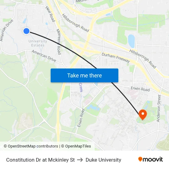 Constitution Dr at Mckinley St to Duke University map