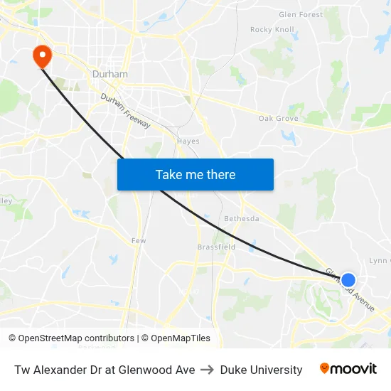 Tw Alexander Dr at Glenwood Ave to Duke University map