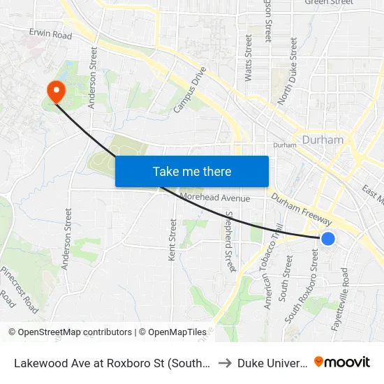 Lakewood Ave at Roxboro St (Southside Lo to Duke University map