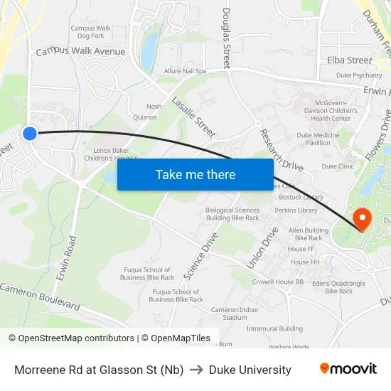 Morreene Rd at Glasson St (Nb) to Duke University map