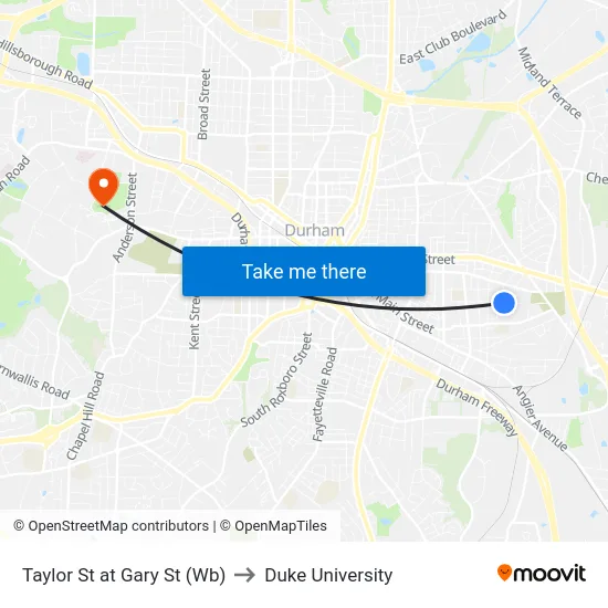Taylor St at Gary St (Wb) to Duke University map