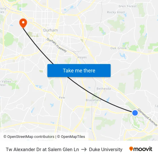 Tw Alexander Dr at Salem Glen Ln to Duke University map