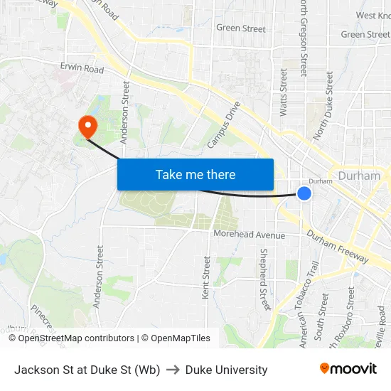 Jackson St at Duke St (Wb) to Duke University map