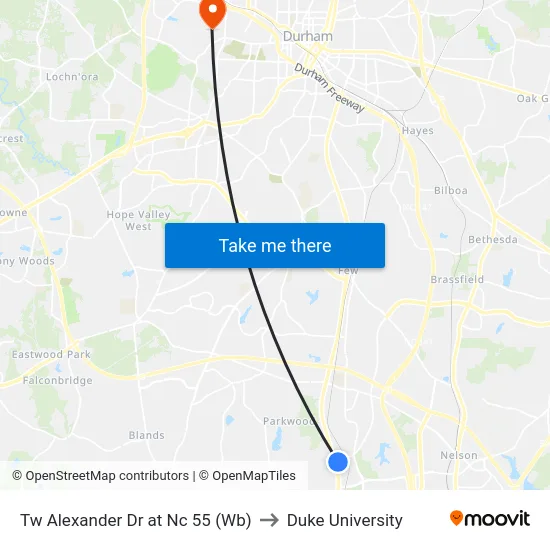 Tw Alexander Dr at Nc 55 (Wb) to Duke University map