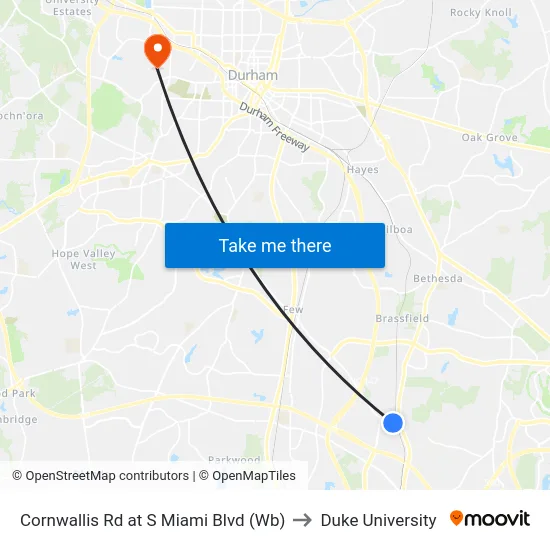 Cornwallis Rd at S Miami Blvd (Wb) to Duke University map