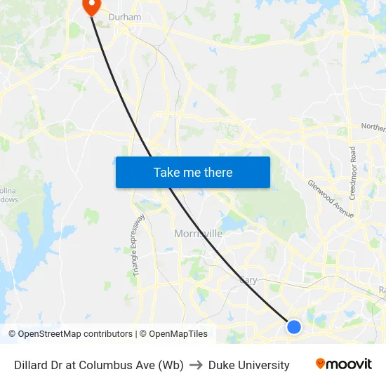 Dillard Dr at Columbus Ave (Wb) to Duke University map