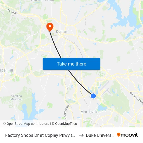 Factory Shops Dr at Copley Pkwy (Nb) to Duke University map