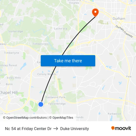 Nc 54 at Friday Center Dr to Duke University map