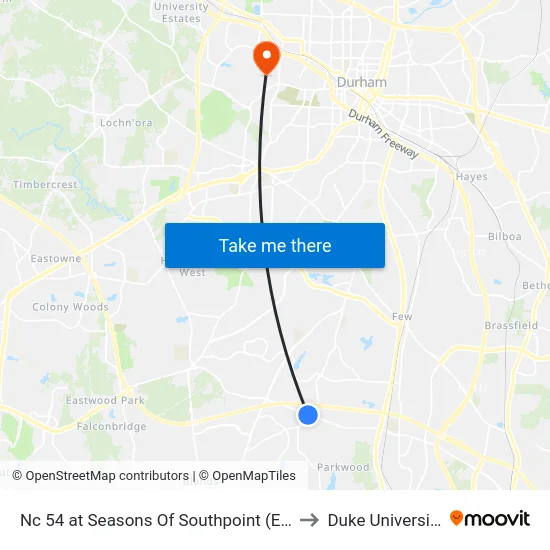 Nc 54 at Seasons Of Southpoint (Eb) to Duke University map
