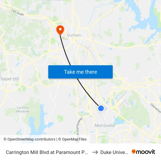 Carrington Mill Blvd at Paramount Pkwy (Nb) to Duke University map